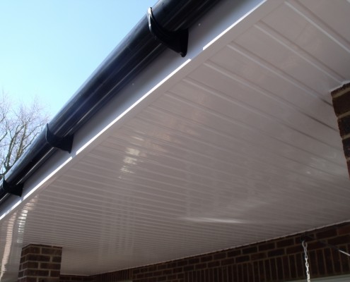 Black PVC Guttering and White Cladding to Porch Ceiling