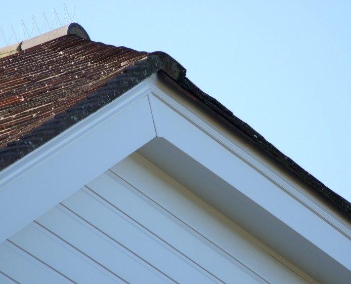 Close-up of white UPVC Cladding and Barge-Boards