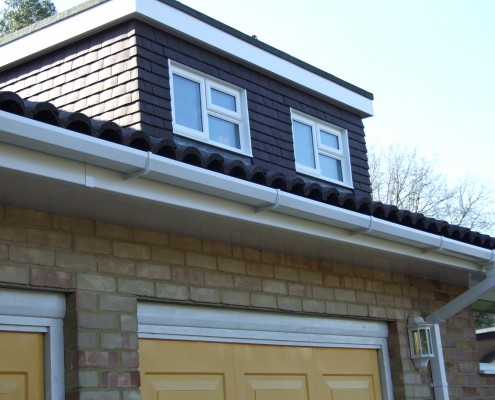 White UPVC Fascias and Soffits on Dormer, Square Gutter Over Garage